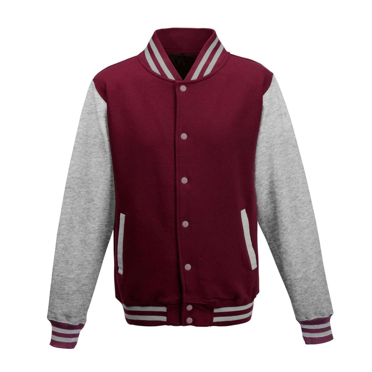 Just Hoods Varsity Jacket – Burgundy/Heather Grey