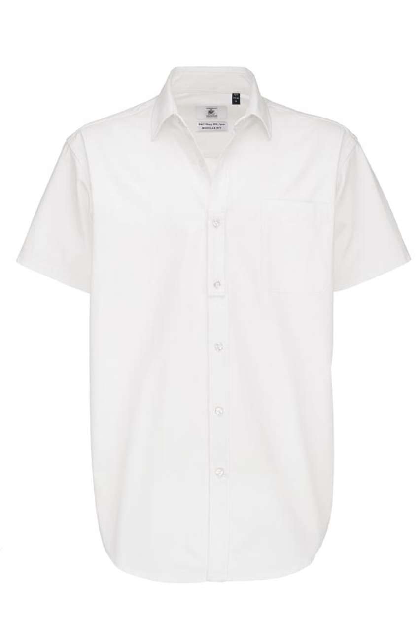 B&C Baumwoll-Twill-Kurzarmhemd – White