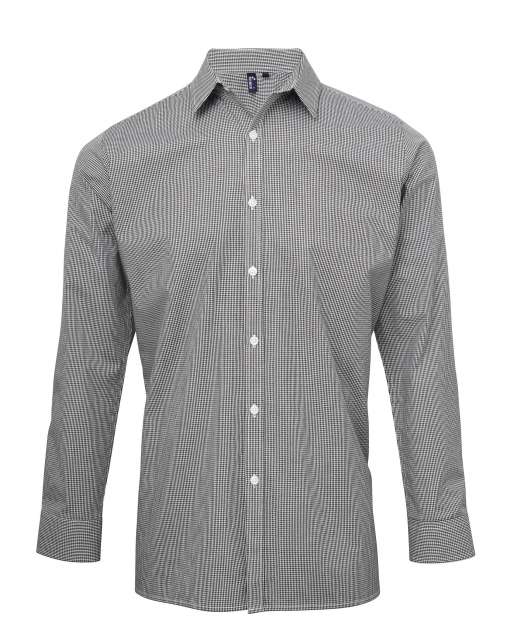 Premier Men's Long Sleeve Gingham Cotton Microcheck Shirt