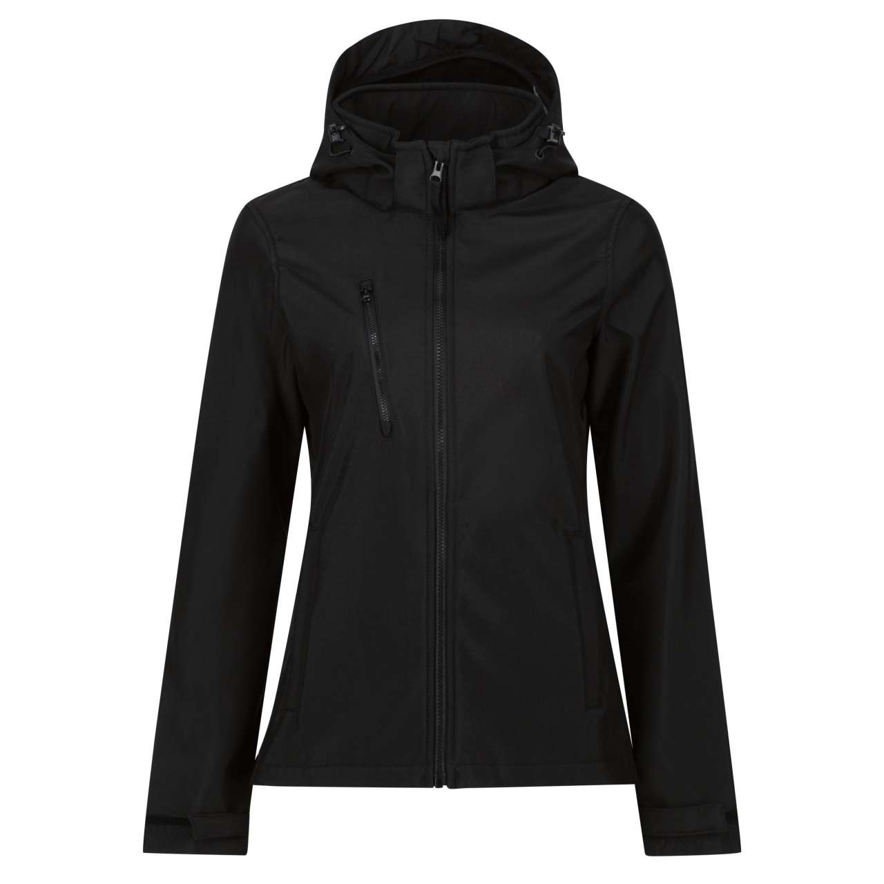 Regatta Women's Venturer 3 Layer Hooded Printable Softshell Jacket – Black/Black