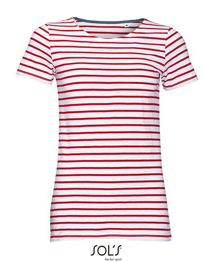 Sol's Miles Women - Round Neck Striped T-Shirt – White/Red