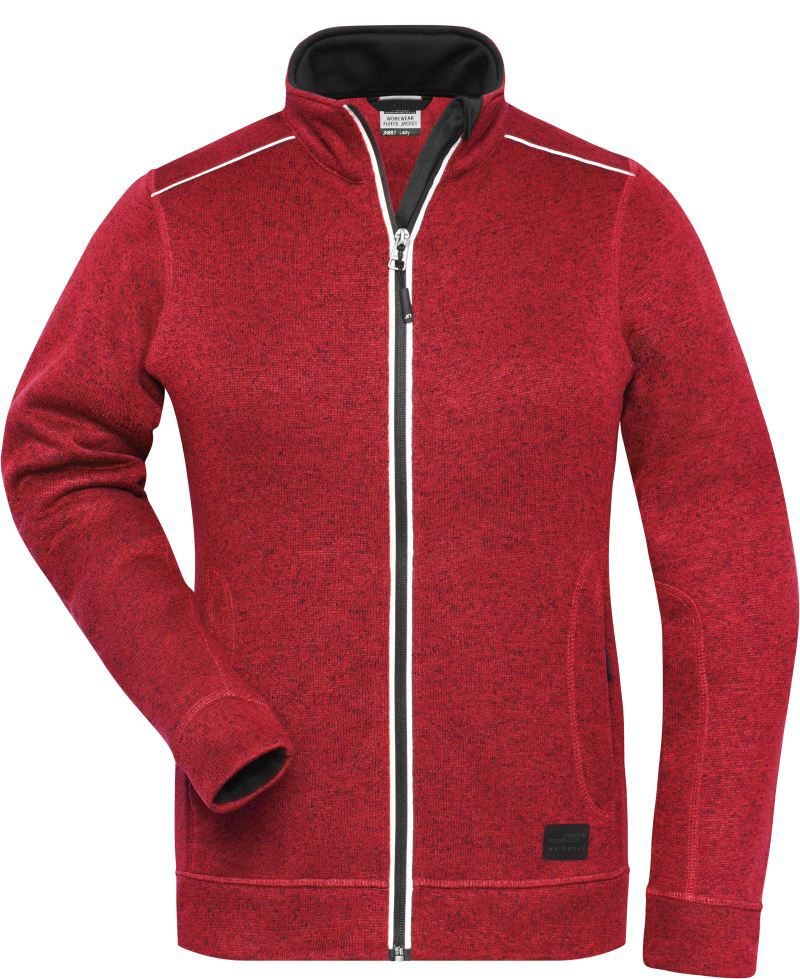 Daiber Damen Workwear Strickfleece Jacke - Solid Jn 897 – Red Melange/Black