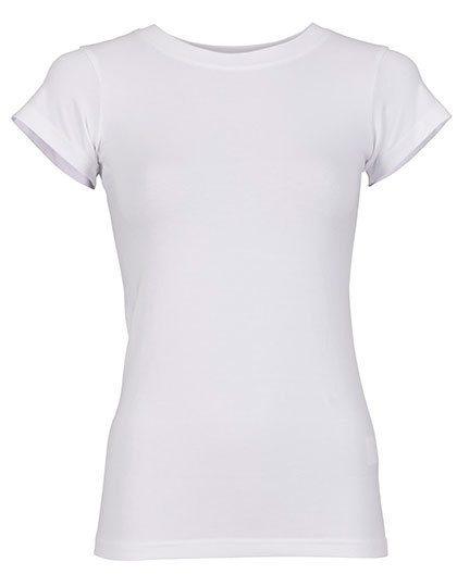 Build Your Brand Ladies Basic Stretch Tee BY384 – White