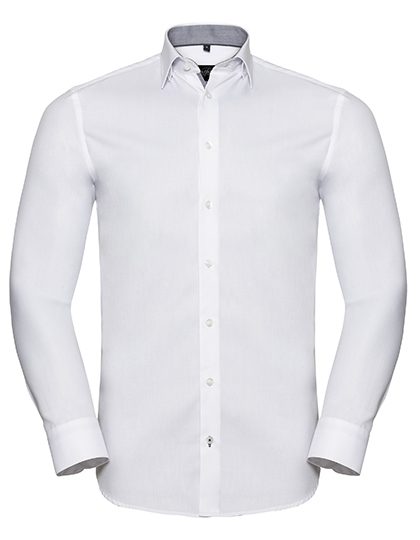 Russell Athletic Collection Men's Long Sleeve Tailored Contrast Herringbone Shirt R-964m-0