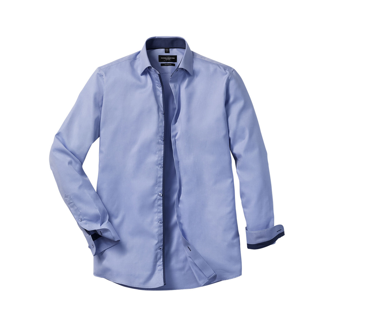 Russell Athletic Collection Men's Long Sleeve Tailored Contrast Herringbone Shirt – Light Blue/Mid Blue/Bright Navy