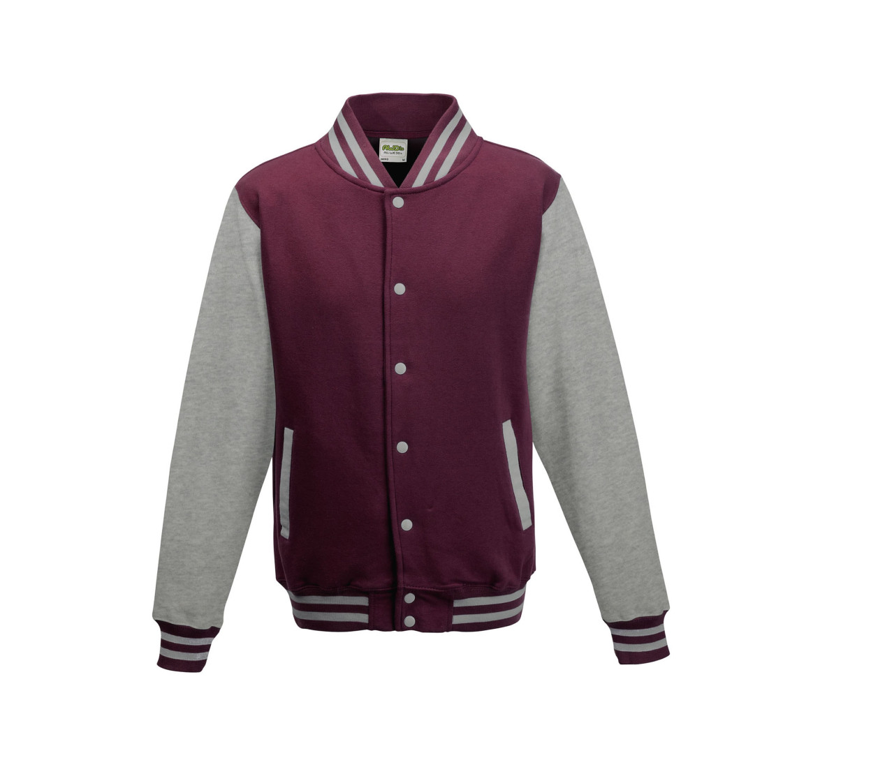 Just Hoods Varsity Jacket – Burgundy/Heather Grey